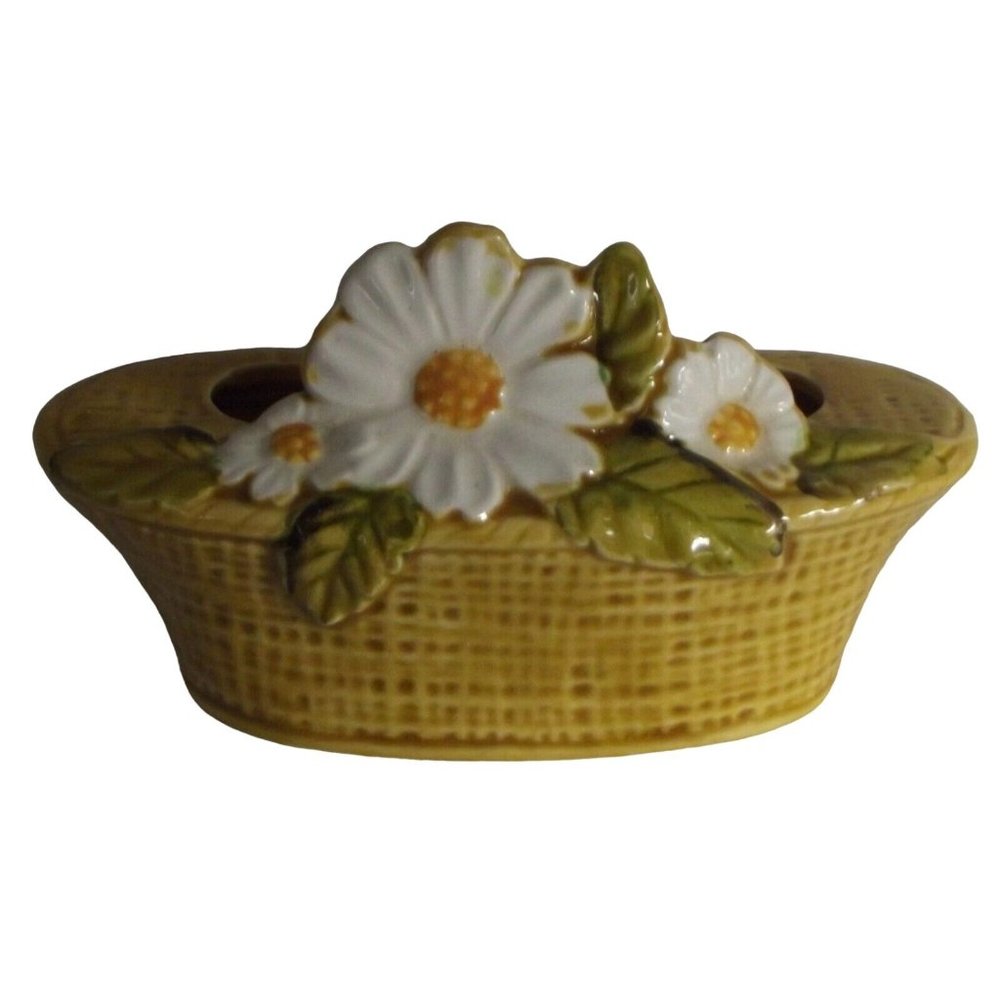 Irice Figural Flower Basket Lipstick Holder I.W.Rice & Co Inc gold Made in Japan